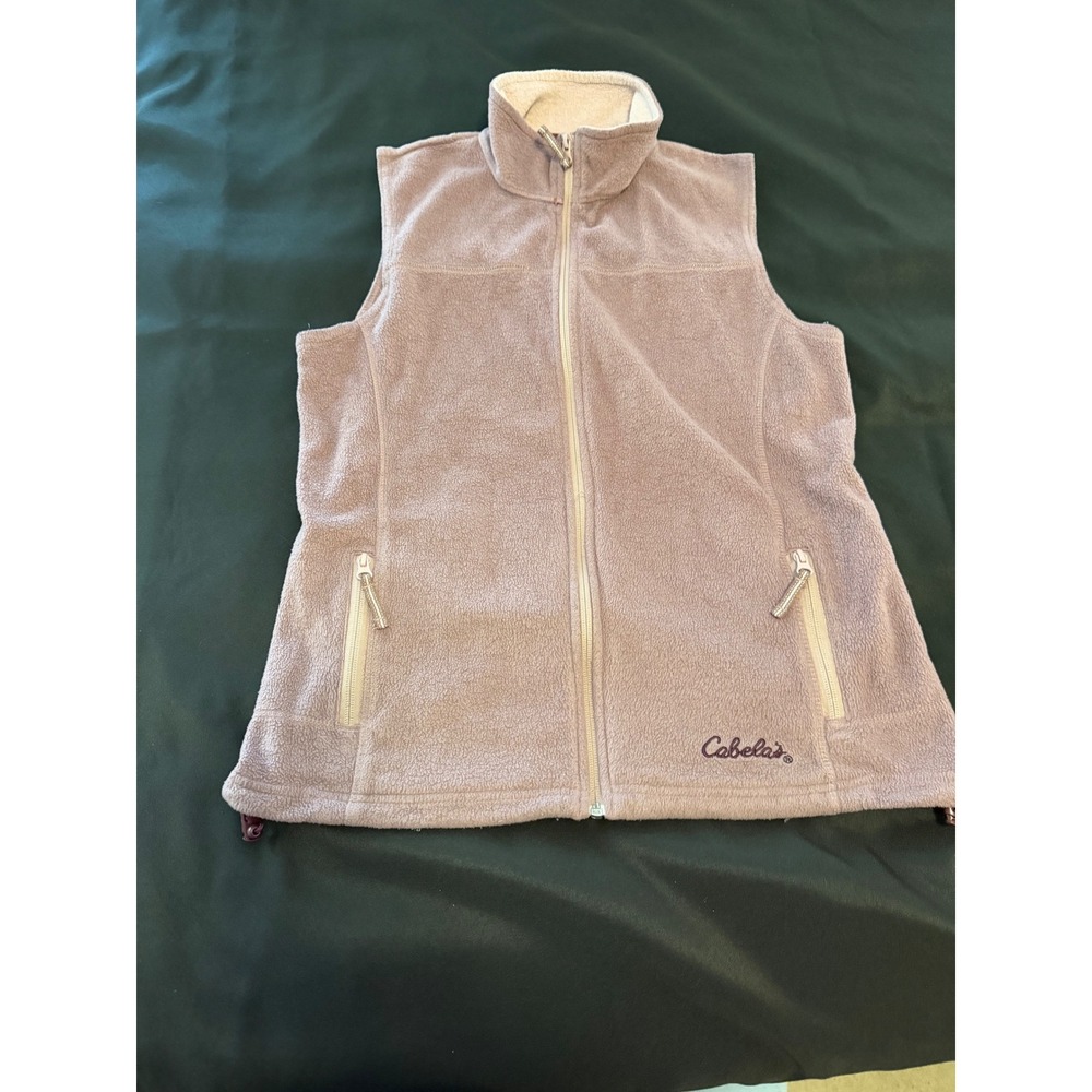 Cabelas Womens Fleece Vest Purple Full Zip Mock Neck Pockets Size Medium 973287